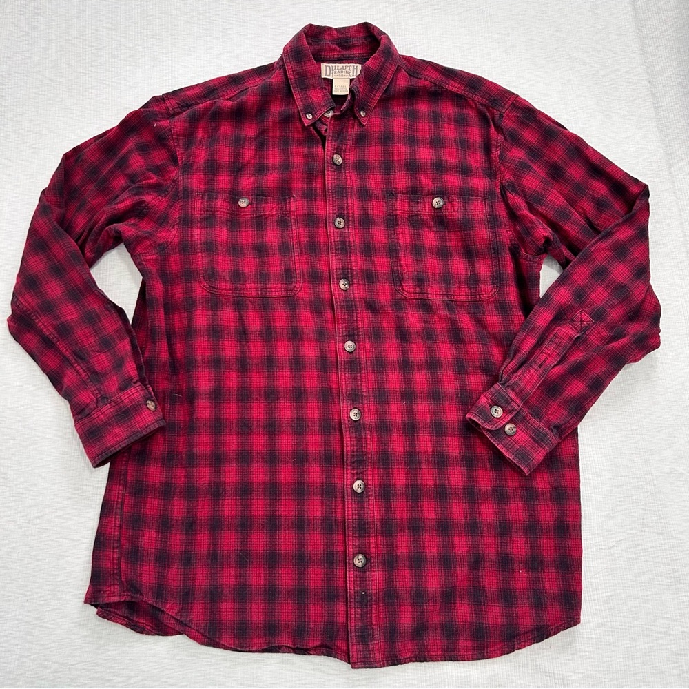 Duluth Trading Co Free Swingin Flannel Shirt Red/Black Plaid Mens Large Tall‎